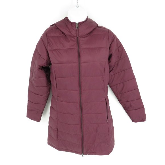 Amazon Essentials Women's Lightweight Water-Resistant Hooded Puffer Coat Burgund - Picture 1 of 6